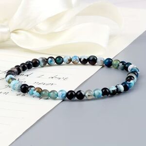 Blue Fire Agate Beaded Bracelet Round Gemstone Stretch Meaning Boho 4mm Layer
